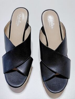 CHARLES BY CHARLES DAVID Women's   Black Platform Wedge  Sandal Size 7.5M